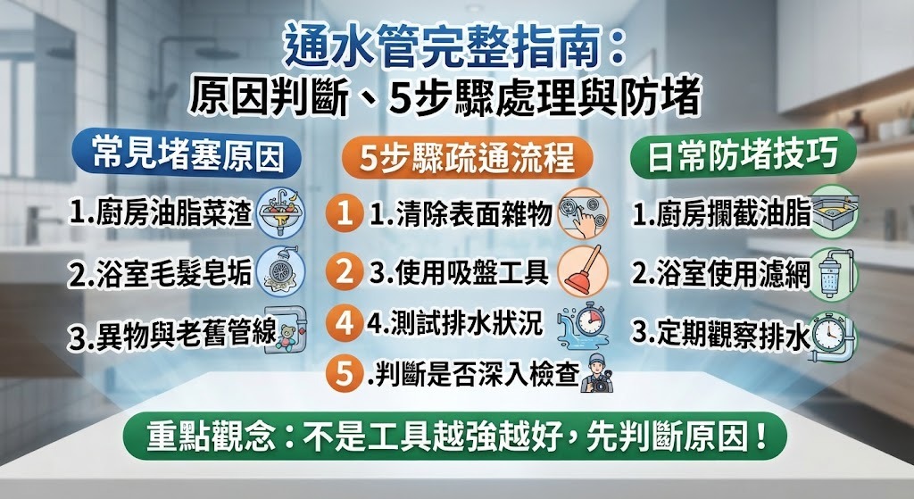 通水管怎麼做？排水堵塞原因、處理流程與避雷完整指南